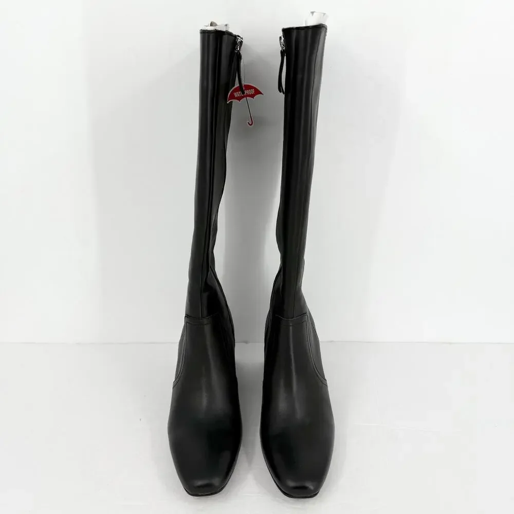 Blondo Black Tall Leather Knee Boots with Block Heel